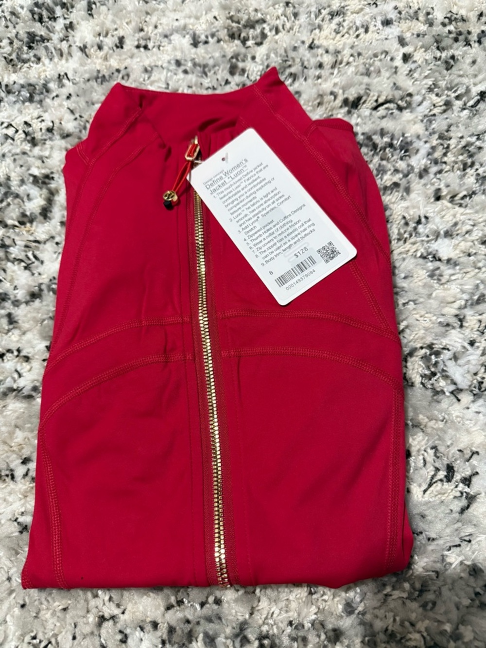 lululemon athletica Women's Red Teddy Jacket with Gold Zipper